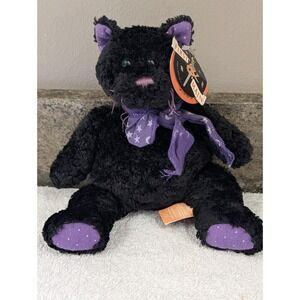 FIRST & MAIN Fat Scat Cat Black Purple Bow Star Stuffed Plush Beanbag Halloween